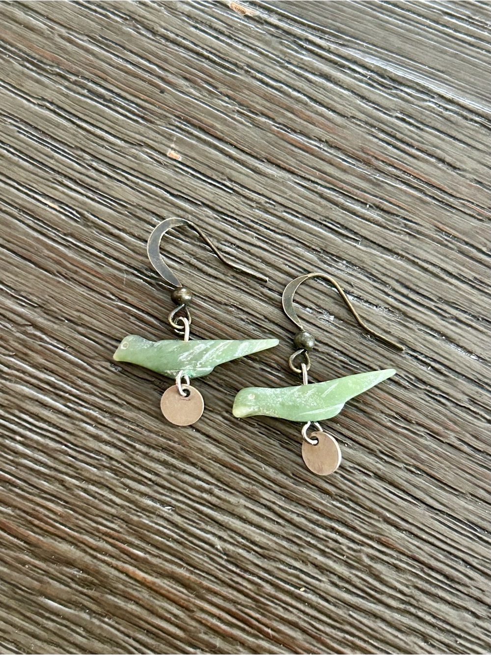 Handmade Boho Nephrite Jade Hummingbird Bird Drop Earrings